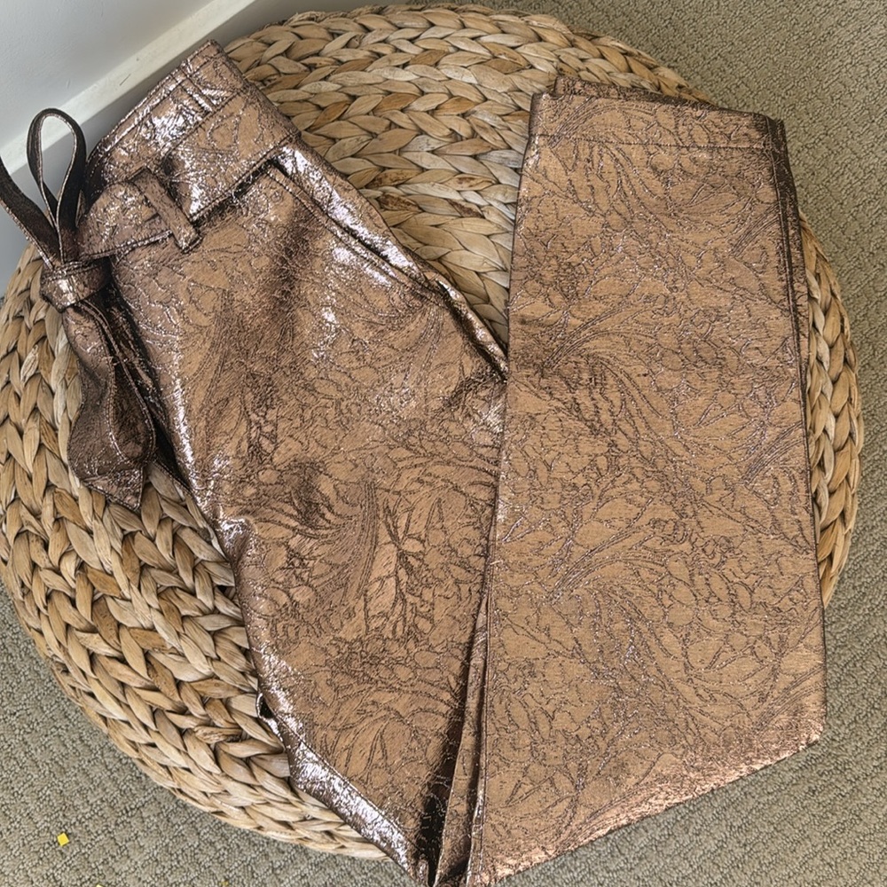 Sezane Susie Pants High Waisted Metallic Copper Bronze Trousers US 2